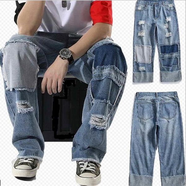 men beggar baggy jeans men's hole hip hop patch ripped knee mens streetwear denim pant, Blue
men beggar baggy jeans men's hole hip hop patch ripped knee mens streetwear denim pant, Blue