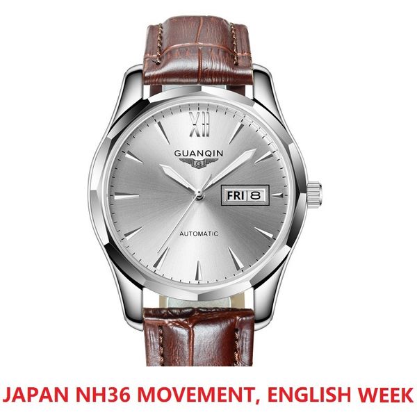 guanqin gj16034 men's watches japan nh36 moving english week automatic mechanical brands luxury hardlex clock, Slivery;brown
guanqin gj16034 men's watches japan nh36 moving english week automatic mechanical brands luxury hardlex clock, Slivery;brown