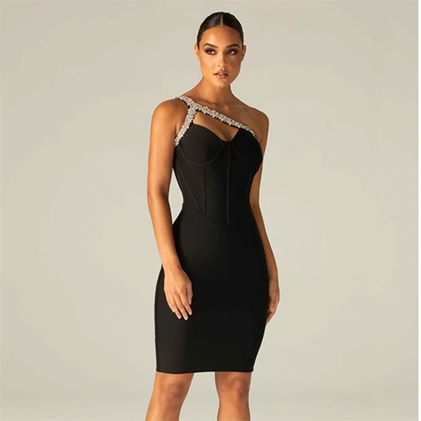 women designer beading one shoulder black bandage dress ladies elegant bodycon party vestido 210527, Black;gray
women designer beading one shoulder black bandage dress ladies elegant bodycon party vestido 210527, Black;gray