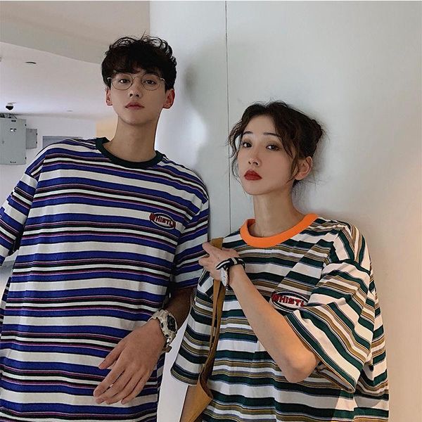 women's t-shirt 2021 summer round neck korean students' stripe short sleeve men's and trend loose lovers' clothes cotton, White
women's t-shirt 2021 summer round neck korean students' stripe short sleeve men's and trend loose lovers' clothes cotton, White