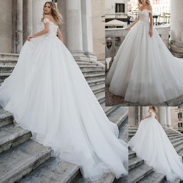 custom made sleeveless ball gown wedding dresses with appliques off shoulder sweep train plus size tulle wedding bridal gowns, White
custom made sleeveless ball gown wedding dresses with appliques off shoulder sweep train plus size tulle wedding bridal gowns, White