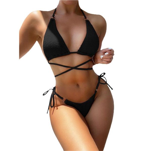 women's swimwear women padded bikini set solid black brown halter neck and tie up shorts swimsuits summer holiday, White;black
women's swimwear women padded bikini set solid black brown halter neck and tie up shorts swimsuits summer holiday, White;black