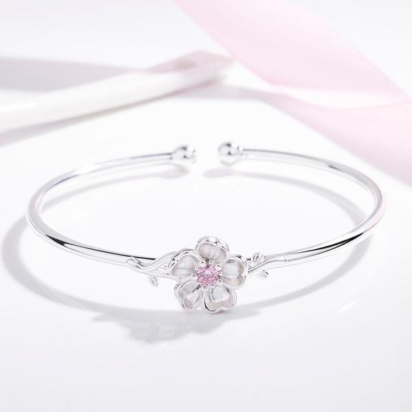 bangle korean version silver plated mori art cherry bracelet, sweet inlaid diamond powder crystal simple ring about opening jewelry., Black
bangle korean version silver plated mori art cherry bracelet, sweet inlaid diamond powder crystal simple ring about opening jewelry., Black