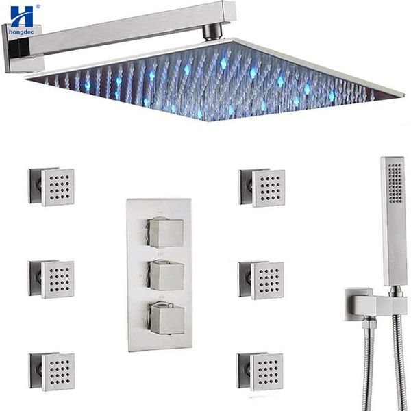 homedec thermostatic led wall mount 12-inch shower system with 6 body sprays brass hand shower,brushed nickel finish bathroom sets
homedec thermostatic led wall mount 12-inch shower system with 6 body sprays brass hand shower,brushed nickel finish bathroom sets