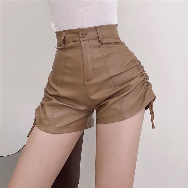 women's shorts ins european celebrity women high waist pleats slim ladies pu leather, White;black
women's shorts ins european celebrity women high waist pleats slim ladies pu leather, White;black