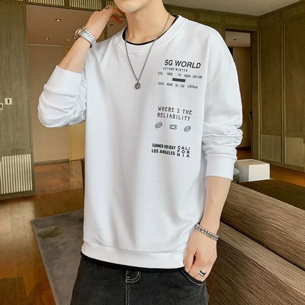 men's t-shirts spring autumn men long-sleeved t-shirt korean trend casual loose round neck letter printing tees fashion all-match cloth, White;black 
men's t-shirts spring autumn men long-sleeved t-shirt korean trend casual loose round neck letter printing tees fashion all-match cloth, White;black