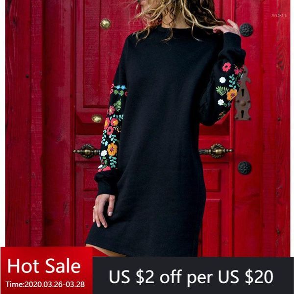 casual dresses women black 2021 fall o neck flower embroidery long sleeve knee length pullover dress female clothes midi, Black;gray
casual dresses women black 2021 fall o neck flower embroidery long sleeve knee length pullover dress female clothes midi, Black;gray