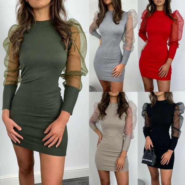 women solid long puff sleeve mini dress fashion ladies bodycon evening party casual dresses, Black;gray
women solid long puff sleeve mini dress fashion ladies bodycon evening party casual dresses, Black;gray