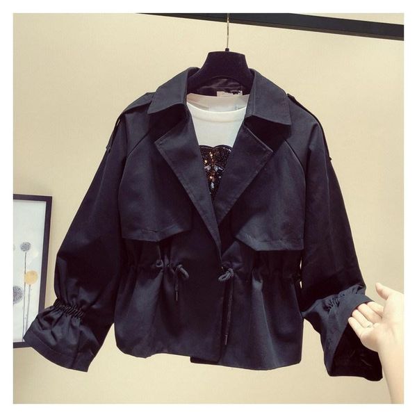 women's trench coats 2021 spring women solid coat fashion lapel long sleeve short windbreaker high street female tie up casual outerwea, Tan;black
women's trench coats 2021 spring women solid coat fashion lapel long sleeve short windbreaker high street female tie up casual outerwea, Tan;black