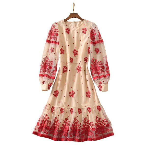 casual dresses women clothes spring summer arrivals high fashion red floral embroidery beige mesh dress lantern sleeve knee ruffle, Black;gray
casual dresses women clothes spring summer arrivals high fashion red floral embroidery beige mesh dress lantern sleeve knee ruffle, Black;gray