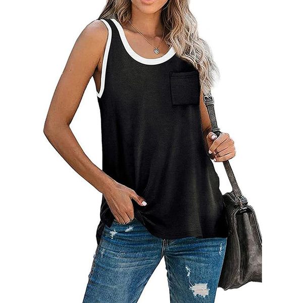 women's tanks & camis women summer tank stitching round-neck sleeveless long vest with pocket clothes tees for female ladies fashion, White
women's tanks & camis women summer tank stitching round-neck sleeveless long vest with pocket clothes tees for female ladies fashion, White