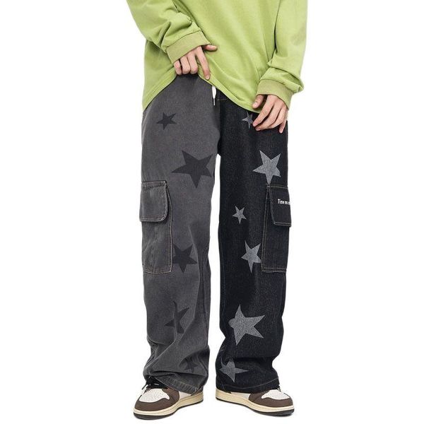men's jeans star printed denim hip hop pants casual wide leg color matching, Blue
men's jeans star printed denim hip hop pants casual wide leg color matching, Blue