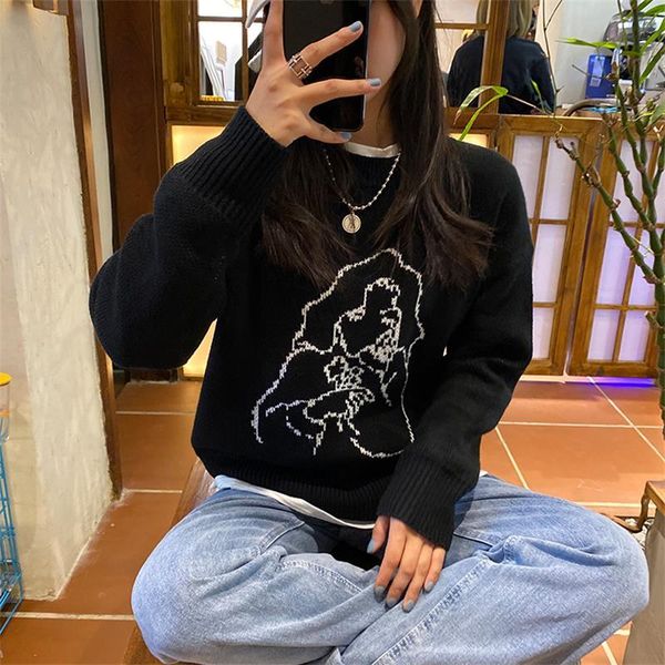 women's sweaters female korean harajuku portrait padded pullover sweather japanese kawaii ulzzang vintage clothing for women, White;black
women's sweaters female korean harajuku portrait padded pullover sweather japanese kawaii ulzzang vintage clothing for women, White;black