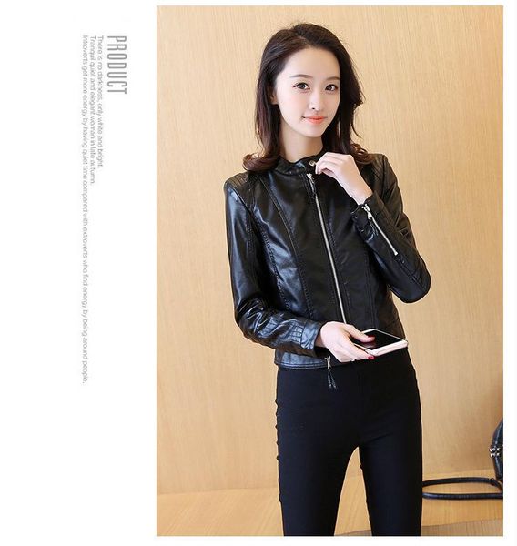 women's leather & faux european style o neck pu jacket fashion motorcycle outwear women slim biker coat basic streetwear, Black
women's leather & faux european style o neck pu jacket fashion motorcycle outwear women slim biker coat basic streetwear, Black