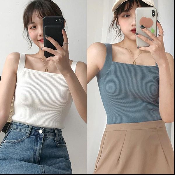square collar solid color women camis sleeveless vest summer sweet knitted bottoming tank top, White
square collar solid color women camis sleeveless vest summer sweet knitted bottoming tank top, White