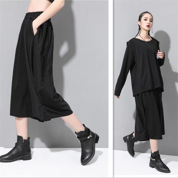 women's pants & capris spring 2021 women wide leg casual loose elastic waist harem striped elasticated trousers, Black;white
women's pants & capris spring 2021 women wide leg casual loose elastic waist harem striped elasticated trousers, Black;white