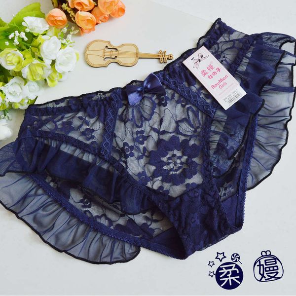women's lace underwear mesh ruffle edge women, Black;white