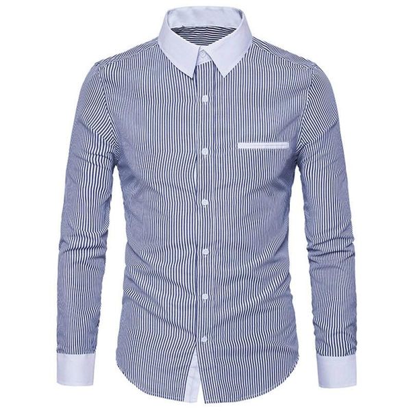 men's casual shirts social autumn and winter striped contrast color lapel long-sleeved single-breasted slim fit business shirt, White;black
men's casual shirts social autumn and winter striped contrast color lapel long-sleeved single-breasted slim fit business shirt, White;black