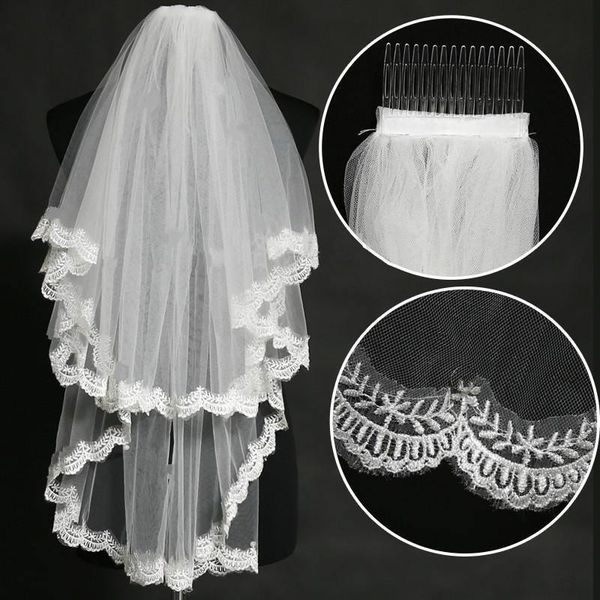 bridal veils s 2t layer elbow length lace edge white ivory beads wedding accessories veil with comb, Black
bridal veils s 2t layer elbow length lace edge white ivory beads wedding accessories veil with comb, Black