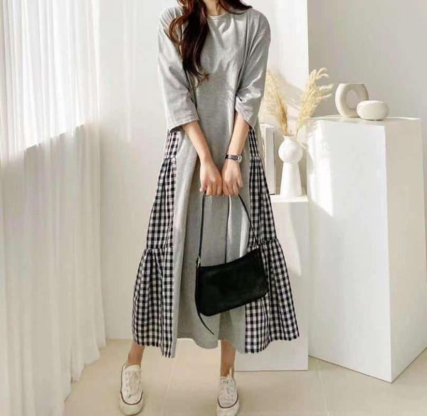casual dresses korobov korean o neck short sleeve japanese dress vintage hit color patchwork summer a-line plaid, Black;gray 
casual dresses korobov korean o neck short sleeve japanese dress vintage hit color patchwork summer a-line plaid, Black;gray