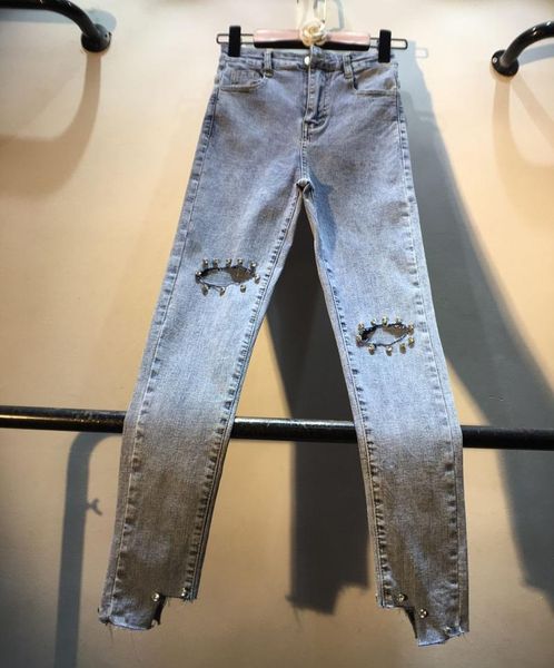 women's jeans femme european style irregular denim trousers high waist slim fit elasticity with holes skinny, Blue
women's jeans femme european style irregular denim trousers high waist slim fit elasticity with holes skinny, Blue