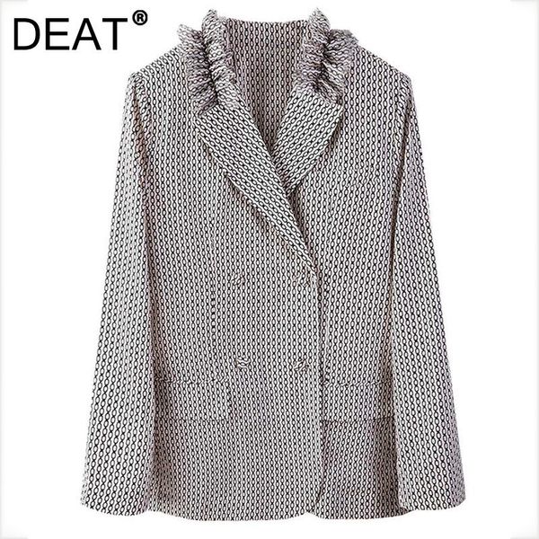 women's suits & blazers deat 2021 autumn and winter fashion casual long sleeve double breasted ear collar chain printed suit coat women, White;black
women's suits & blazers deat 2021 autumn and winter fashion casual long sleeve double breasted ear collar chain printed suit coat women, White;black