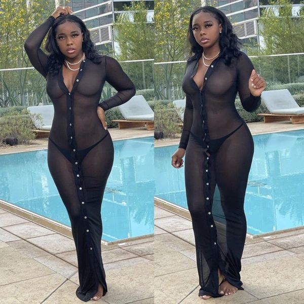 casual dresses skmy black mesh dress button deep v long sleeve see-through summer beach clothes women party night club wear, Black;gray
casual dresses skmy black mesh dress button deep v long sleeve see-through summer beach clothes women party night club wear, Black;gray