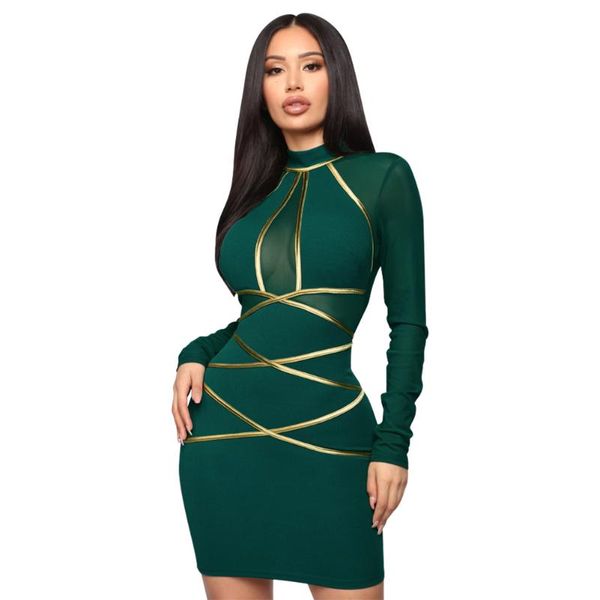 casual dresses women winter style long sleeve mesh striped green black bandage dress 2021 designer fashion party vestido, Black;gray 
casual dresses women winter style long sleeve mesh striped green black bandage dress 2021 designer fashion party vestido, Black;gray