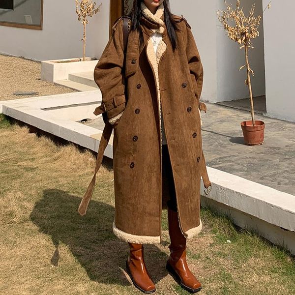 women's trench coats vintage cotton jacket women autumn winter korean retro loose mid length over the knee lamb wool padded coat parka, Tan;black
women's trench coats vintage cotton jacket women autumn winter korean retro loose mid length over the knee lamb wool padded coat parka, Tan;black