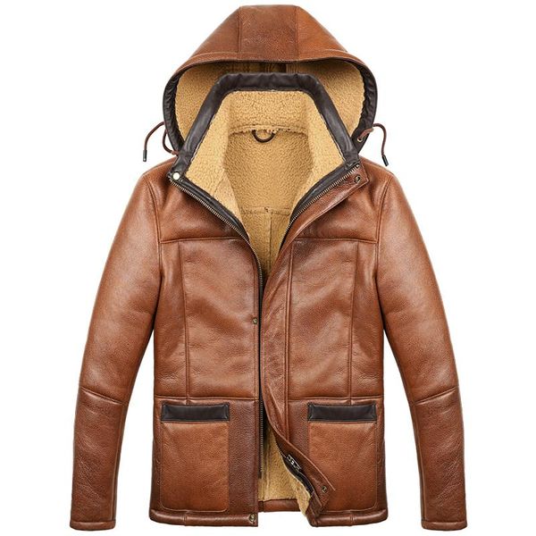 men's leather & faux 2021 winter hooded warm real fur coats male sheep shearing jacket sheepskin coat bomber casaco masculino gm484, Black
men's leather & faux 2021 winter hooded warm real fur coats male sheep shearing jacket sheepskin coat bomber casaco masculino gm484, Black