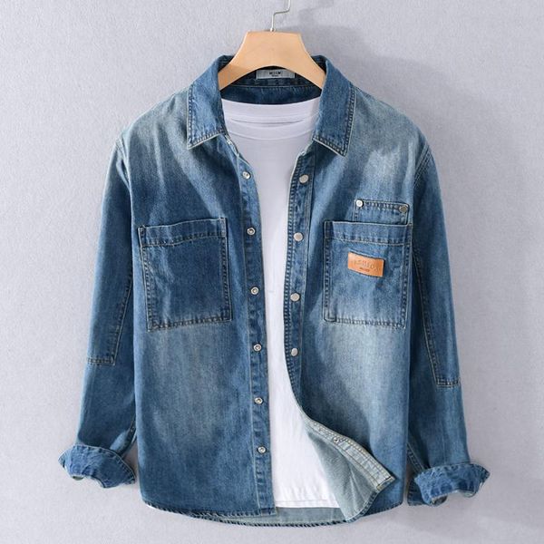 men's casual shirts 2021 spring and autumn retro fashion thick denim men brand trendy jacket shirt for camisa chemise, White;black
men's casual shirts 2021 spring and autumn retro fashion thick denim men brand trendy jacket shirt for camisa chemise, White;black