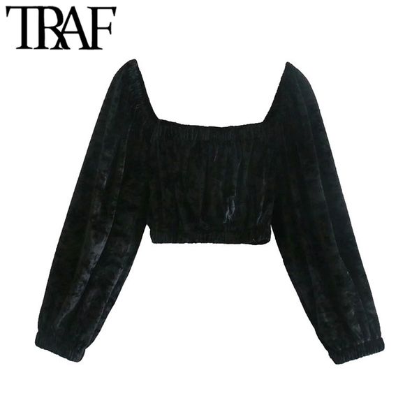 women fashion elastic trims velvet cropped blouses vintage square collar lantern sleeve female shirts chic 210507, White
women fashion elastic trims velvet cropped blouses vintage square collar lantern sleeve female shirts chic 210507, White