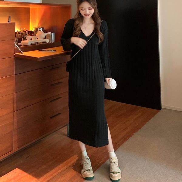 casual dresses fashion women maxi dress loose long split knit sweater plus size clothing, Black;gray
casual dresses fashion women maxi dress loose long split knit sweater plus size clothing, Black;gray