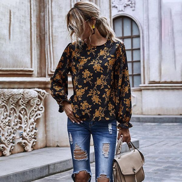women's blouses & shirts multicolor long puff sleeve floral blouse women summer round neck office ladies elegant and, White
women's blouses & shirts multicolor long puff sleeve floral blouse women summer round neck office ladies elegant and, White