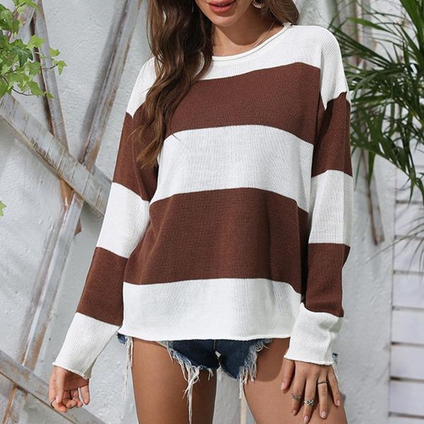 women's knit sweater striped round neck long sleeve women pullover winter clothes black coffee sweaters, White;black
women's knit sweater striped round neck long sleeve women pullover winter clothes black coffee sweaters, White;black