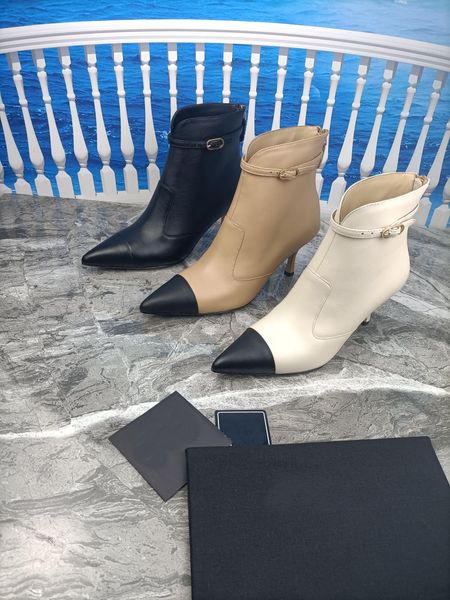 ankle boots luxury designer women leather fashion stitching design autumn and winter high heels with box, Black
ankle boots luxury designer women leather fashion stitching design autumn and winter high heels with box, Black
