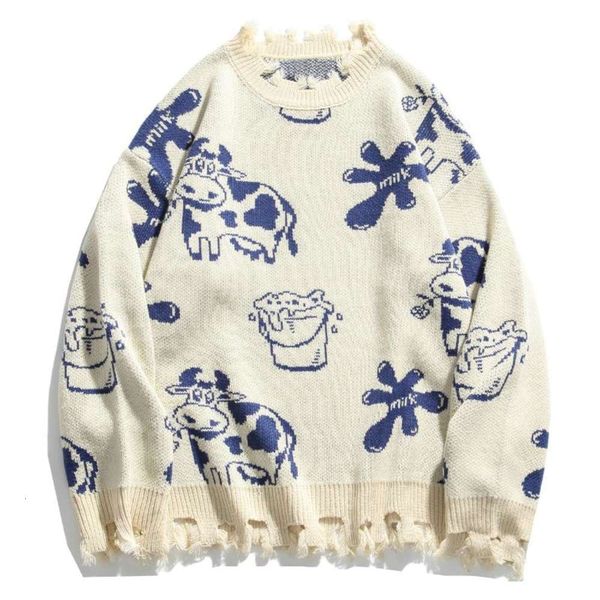 men's sweaters distressed destroyed knitted men women cow milk harajuku jumper sweater oversize hip hop streetwear pullover outwear 6rm, White;black
men's sweaters distressed destroyed knitted men women cow milk harajuku jumper sweater oversize hip hop streetwear pullover outwear 6rm, White;black