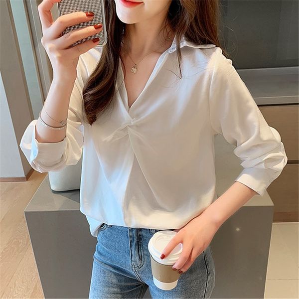 women's blouses & shirts spring autumn v-neck shirt korean elegant solid blouse ladies loose plus size wild clothes female co, White
women's blouses & shirts spring autumn v-neck shirt korean elegant solid blouse ladies loose plus size wild clothes female co, White