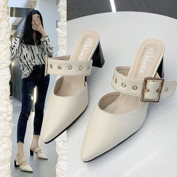 slippers baotou half women's 2021 fashion all-match belt buckle pointed high heel retro mule shoes thin heeled sandals, Black
slippers baotou half women's 2021 fashion all-match belt buckle pointed high heel retro mule shoes thin heeled sandals, Black