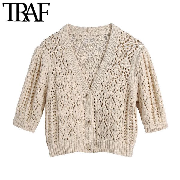 traf women fashion hollow out cropped knitted cardigan sweater vintage v neck short sleeve female outerwear chic 210415, White;black
traf women fashion hollow out cropped knitted cardigan sweater vintage v neck short sleeve female outerwear chic 210415, White;black
