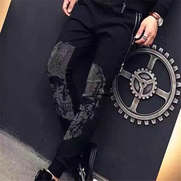men's pants the drilling skull makes casual designer jeans with dark thin feet gowl, Black
men's pants the drilling skull makes casual designer jeans with dark thin feet gowl, Black