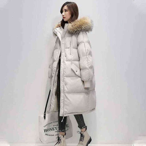 women's winter long down cotton jacket korean stye large fur collar hooded thick parkas warm loose clothing women coat 211130, Black
women's winter long down cotton jacket korean stye large fur collar hooded thick parkas warm loose clothing women coat 211130, Black