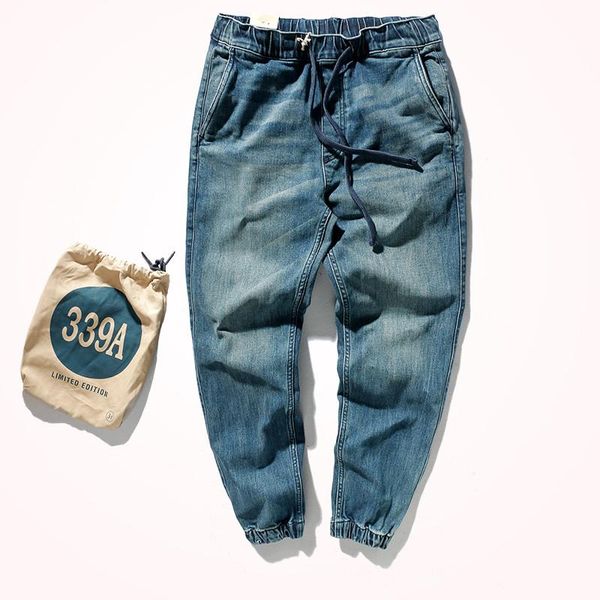 men's jeans autumn and winter high elastic thick denim ankle-tied fashion loose heavyweight waist drawstring, Blue
men's jeans autumn and winter high elastic thick denim ankle-tied fashion loose heavyweight waist drawstring, Blue