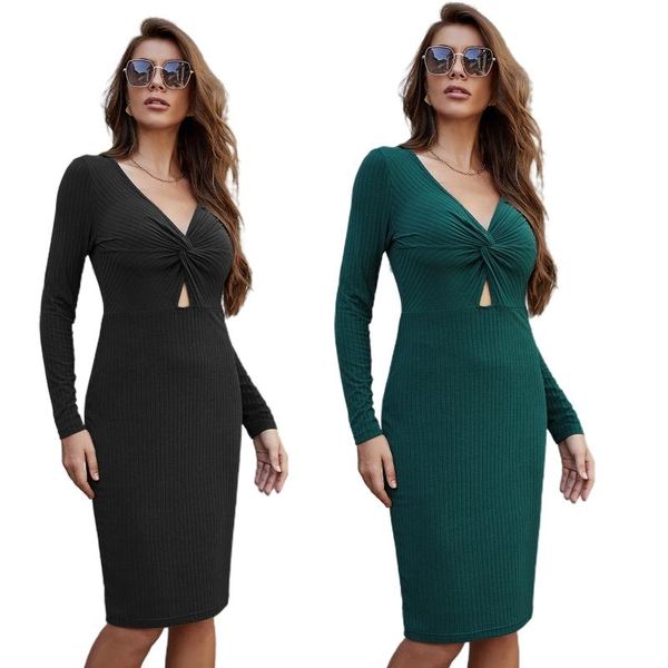 women autumn long sleeve ribbed bodycon midi dress deep v-neck twist front ruched cutout high waist solid party clubwear casual dresses, Black;gray
women autumn long sleeve ribbed bodycon midi dress deep v-neck twist front ruched cutout high waist solid party clubwear casual dresses, Black;gray