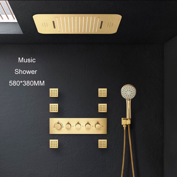 6 pcs massage jet shower system waterfall rainfall big showerhead gold panel bathroom column thermostatic faucets mixer set bluetooth music
6 pcs massage jet shower system waterfall rainfall big showerhead gold panel bathroom column thermostatic faucets mixer set bluetooth music