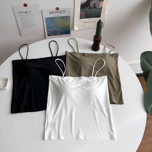 summer new ice silk camisole womens long seamless latex underwear with chest pad outer wear beautiful back basic top, Black;white
summer new ice silk camisole womens long seamless latex underwear with chest pad outer wear beautiful back basic top, Black;white
