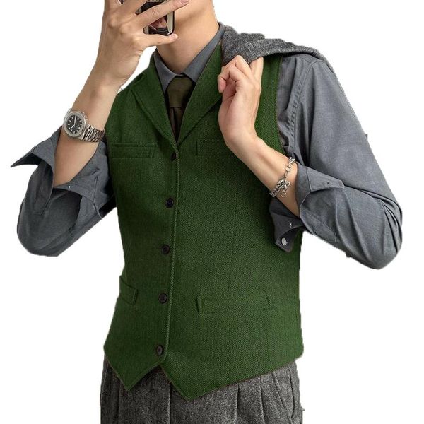 men's vests army green herringbone tweed formal suit waistcoat sleeveless jacket tailor-made business wedding vest for groomsmen, Black;white
men's vests army green herringbone tweed formal suit waistcoat sleeveless jacket tailor-made business wedding vest for groomsmen, Black;white