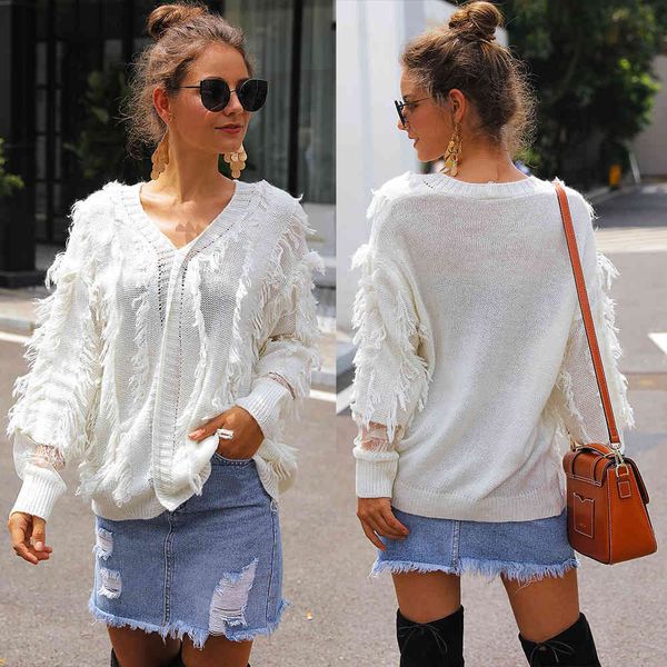 new women's pullover v-neck tassel lace stitching loose knit sweater in autumn and winter 2021, Black;gray
new women's pullover v-neck tassel lace stitching loose knit sweater in autumn and winter 2021, Black;gray