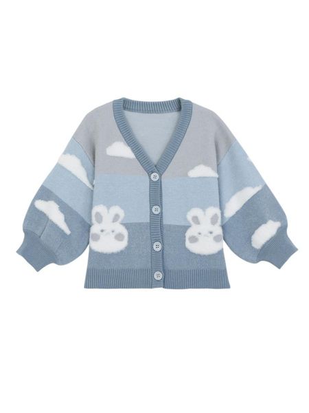 pullover children's clothing girl's cardigan sweater 2021 autumn western style long sleeve knitted coat, Blue 
pullover children's clothing girl's cardigan sweater 2021 autumn western style long sleeve knitted coat, Blue
