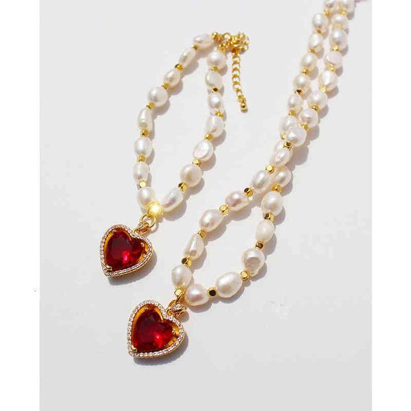 french vintage elegant freshwater pearl red love necklace peach heart zircon bracelet tide 322, Silver
french vintage elegant freshwater pearl red love necklace peach heart zircon bracelet tide 322, Silver